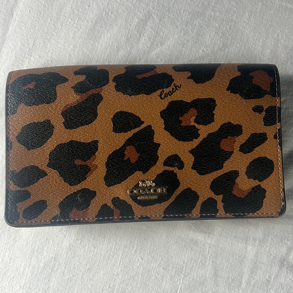 Coach Leopard Print Anna Fold-over Clutch